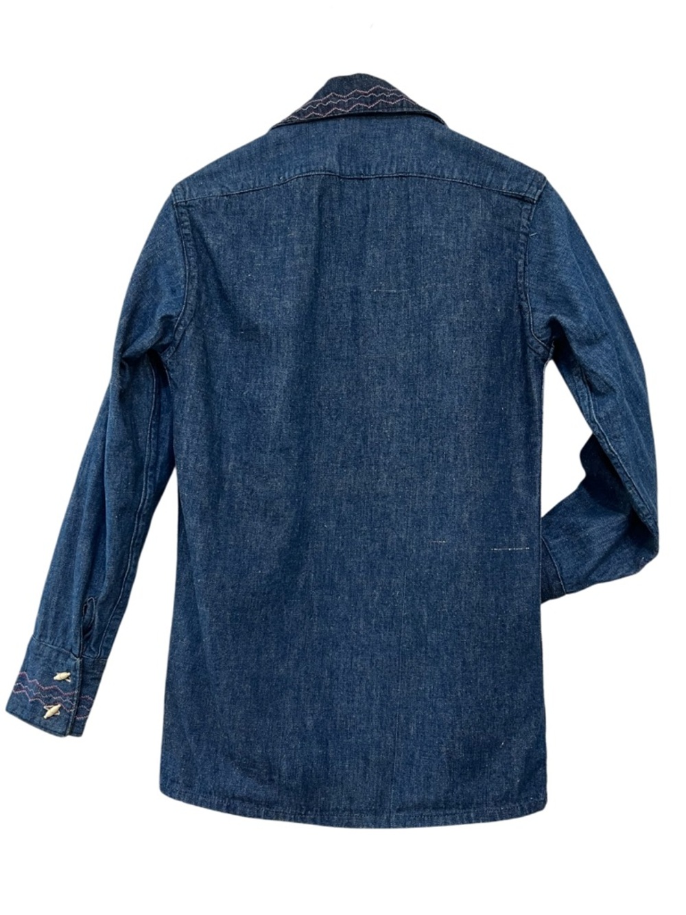 Vintage 70s Embroidered Denim Shirt Western Boho Floral Cotton - Picture 5 of 10